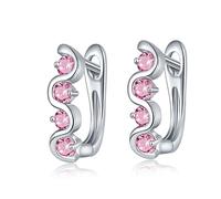 Piercing Stud Earrings, Cubic Zirconia Earrings Wedding Pink Single Row S Shaped with Zircon for Women Mother'S Day Jewelry Popular