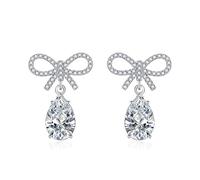Piercing Stud Earrings, Stud Earrings for Women White Sweet Style Bow with Teardrop Zircons 24X17.6mm for Aunt Mother'S Day Jewelry Popular