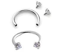 PiercingJ 2-6pcs 16G Clear Cubic Zirconia Stainless Steel Horseshoe Hoop Multi-Functional Captive Ring for Nose Daith Lip Eyebrow Nipple Ear Cartilage Helix Septum, 16G US,Metal,Steel
