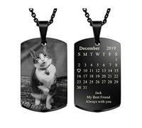 PiercingJ Personalized Custom Photo Picture Calendar Text Engraved Stainless Steel Military Dog Tags ID Pendant Urn Memorial Container Necklace Ash Keepsake Cremation Jewelry Special Day Gift