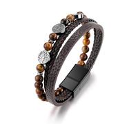 PiercingJ Tree of Life Leather Bracelet, Multi-Layer Natural Tiger Eye Lava Rock Bead Cuff Bracelet Men's Accessories for Birthdays, Christmas, Father's Day, and Him, normal, Stainless Steel, no