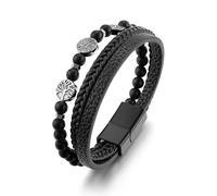 PiercingJ Tree of Life Leather Bracelet, Multi-Layer Natural Tiger Eye Lava Rock Bead Cuff Bracelet Men's Accessories for Birthdays, Christmas, Father's Day, and Him, normal, Stainless Steel, no