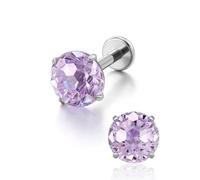 PiercingJak 16G 8 mm Titanium Helix Piercings Silver Labret Piercing | Lip Medusa Monroe Ear Small Tragus Stud Piercing Bars Studs Cubic Zirconia Fireworks Cut with Thread