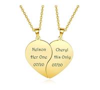 PiercingJak 2pcs Custom Engraved Heart Puzzle Matching Necklaces for Couples Stainless Steel Split Heart Puzzle Pendant Necklace for Women Men Couples BFF Friendship Gift