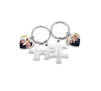 PiercingJak 2pcs Custom Keychain with Picture Personalized Full Color Photo Engrave Text Matching Puzzle Keychain for Couples