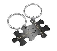 PiercingJak 2pcs Personalized Couple Puzzle Piece Matching Keychain Custom Text Couples Set Keychain Long Distance Relationship Valentine Gift