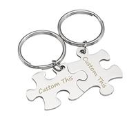 PiercingJak 2pcs Personalized Couple Puzzle Piece Matching Keychain Custom Text Couples Set Keychain Long Distance Relationship Valentine Gift