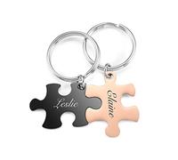 PiercingJak 2pcs Personalized Couple Puzzle Piece Matching Keychain Custom Text Couples Set Keychain Long Distance Relationship Valentine Gift