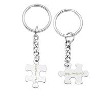 PiercingJak 2pcs Personalized Couple Puzzle Piece Matching Keychain Custom Text Name Couples Set Keychain Long Distance Relationship Valentine Gift
