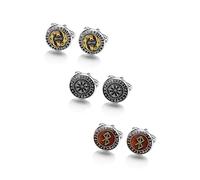 PiercingJak 3 Pairs Mens Viking Cufflinks Metal Nordic Viking Wolves Compass Warrior Amulet Cufflinks Norse Scandinavian Vikings Jewelry Groom Wedding Father's Day Gifts
