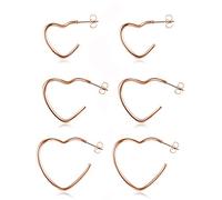 PiercingJak 3 Pairs Stainless Steel Half Open Hoop Stud Earrings for Women Heart Tube Small Huggie Lightweight Earrings Set 20mm 25mm 30mm