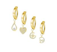 PiercingJak 4PCS 14G Clicker Belly Button Bars for Women 316L Stainless Steel Clicker Belly Rings CZ Heart Moon Curved Reverse Navel Rings Belly Body Piercing Jewellery Barbells