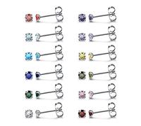 PiercingJak 5 Pairs 20G Hypoallergenic Brithstone Stud Earrings for Women Men Flatback Earrings Stainless Steel Cubic Zirconia Earrings Piercing Ear Cartilage Stud 3mm-8mm