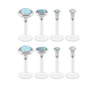 PiercingJak 8-10pcs 16G Stainless Steel + UV Flexible Acrylic Opal Crystal Tragus Retainer Flexible Acrylic Lip Ring Labret Monroe Studs Tragus Helix Cartilage Barbell Earring