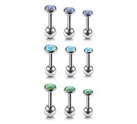 PiercingJak 9 Pcs 16G Opal Cartilage Earrings 316L Stainless Steel Helix Piercing Earrings Forward Helix Conch Jewelry for Women Men Barbell Jewelry