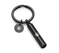 PiercingJak Cremation Jewellery Urn Keyring for Ashes Stainless Steel Pet Dog Paw Print Cylinder Bottle Urn Keychain Memorial Ashes Keepsake Cremation Keyrings for Ashes