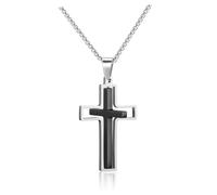 PiercingJak Cross Necklace for Men Black Stainless Steel Plain Cross Pendant Rotating Inspirational Crucifix Faith Religious Necklace for Men Women