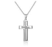PiercingJak Cross Necklace for Men Silver Stainless Steel Plain Cross Pendant Rotating Inspirational Crucifix Faith Religious Necklace for Men Women