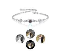 PiercingJak Custom Bracelets with Picture inside Custom Photo Wing Heart Cubic Zirconia Charm Bracelet Personalized Projection Bracelets with Photo Memorial Bracelet for Women