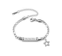 PiercingJak Custom Name Bar ID Bracelets Personalized Stainless Steel Engrave Crown Butterfly Star Heart Charm Figaro Bracelet Customized Jewelry for Birthday Christmas Mother's Day