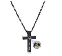 PiercingJak Custom Necklaces with Picture Inside Picture Necklace Personalised Photo Personalised Projection Cross Pendant Christmas Birthday Anniversary Memorial Gifts for Men Women