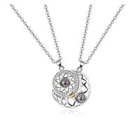 PiercingJak I Love You Necklace 100 Languages Love Matching Couples Necklace for Him and Her Mutual Attraction Sun and Moon Pendant Projection Necklaces Matching Jewelry for Couples