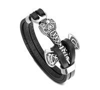 PiercingJak Mens Viking Thor's Hammer Mjolnir Bracelet Stainless Steel Celtic Knot Hammer Black Genuine Leather Bracelet Viking Wristband for Men 1