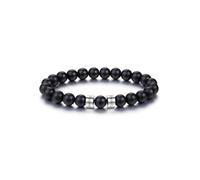 PiercingJak Personalised Beads Bracelets for Men Custom 3 Names Matte Black Agate Beads Bracelet Engraved Initial Name Chakra Stone Bracelet Personalised ID Bracelet with Family Names Father's Day