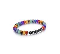 PiercingJak Personalised Beads Bracelets for Men Customized Gemstone Beads Bracelet with Name Text Custom Initial Chakra Rondelle Stone Stretch Bracelet Custom ID Family Names Jewelry for Women #9