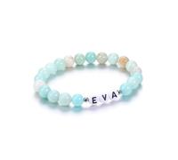 PiercingJak Personalised Beads Bracelets for Women Custom Text Amazonite Beads Bracelet Engraved Initial Name Chakra Stone Stretch Bracelet Personalised ID Bracelet with Family Names White