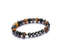 PiercingJak Personalised Beads Bracelets for Women Custom Text Gemtone Beads Bracelet Engraved Initial Name Chakra Stone Stretch Bracelet Personalised ID Bracelet with Family Names Black