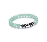 PiercingJak Personalised Beads Bracelets for Women Custom Text Green Aventurine Beads Bracelet Engraved Initial Name Chakra Stone Stretch Bracelet Personalised ID Bracelet with Family Names Black