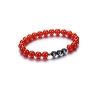 PiercingJak Personalised Beads Bracelets for Women Custom Text Red Agate Beads Bracelet Engraved Initial Name Chakra Stone Stretch Bracelet Personalised ID Bracelet with Family Names Black