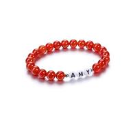 PiercingJak Personalised Beads Bracelets for Women Custom Text Red Agate Beads Bracelet Engraved Initial Name Chakra Stone Stretch Bracelet Personalised ID Bracelet with Family Names White