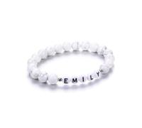 PiercingJak Personalised Beads Bracelets for Women Custom Text White Howlite Beads Bracelet Engraved Initial Name Chakra Stone Stretch Bracelet Personalised ID Bracelet with Family Names White