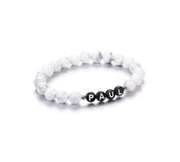 PiercingJak Personalised Beads Bracelets for Women Custom Text White Howlite Beads Bracelet Engraved Initial Name Chakra Stone Stretch Bracelet Personalised ID Bracelet with Family Names Black