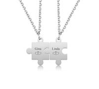 PiercingJak Personalised Best Friend Necklaces Gifts for 2 Stainless Steel Puzzle Piece Name Initial Customized Jigsaw Puzzle BFF Friendship Necklaces for Family Sisters Matching Necklace Set