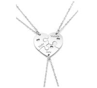 PiercingJak Personalised Best Friend Necklaces Set for 3 Stainless Steel Name Initial Customized Heart Puzzle BFF Friendship Necklace for Family Sisters Matching Necklace