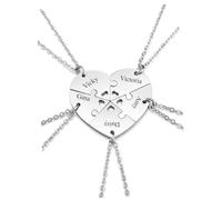 PiercingJak Personalised Best Friend Necklaces Set for 5 Stainless Steel Name Initial Customized Heart Puzzle BFF Friendship Necklace for Family Sisters Matching Necklace