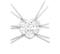 PiercingJak Personalised Best Friend Necklaces Set for 6 Stainless Steel Name Initial Customized Heart Puzzle BFF Friendship Necklace for Family Sisters Matching Necklace