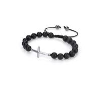 PiercingJak Personalised Cross Bracelets for Men Custom Natural 8MM Healing Crystals Tiger Eye Hematite Obsidian Gemstone Bead Bracelet Protection Religious Jewelry for Dad Fathers