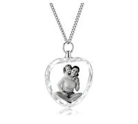 PiercingJak Personalised Crystal Photo Necklace for Dad Mom Custom Heart Picture Pendant Necklace for Men Women 2D Crystal Color Photo Jewelry Fathers Day Mothers Gift Memorial Family Keepsake S