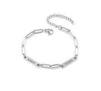 PiercingJak Personalised Customized Bar Bracelets Engraved Name for Women with Adjustable Chain Stainless Steel Custom 2 Names Bar ID Bracelets Jewelry BFF Valentines Birthday Anniversary Silver