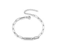 PiercingJak Personalised Customized Bar Bracelets Engraved Name for Women with Adjustable Chain Stainless Steel Custom 1 Name Bar ID Bracelets Jewelry BFF Valentines Birthday Anniversary Silver