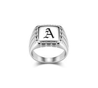 PiercingJak Personalised Engraved Initial Monogram Signet Ring for Men Customize Stainless Steel Letter Rings Jewelry Wedding Engagement Birthday Ring Silver Size 9