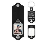 PiercingJak Personalised Leather Keychain Customized Picture Calendar Keychain Leather Protection Hidden Message Engraved Full Color Photo Text Keyring for Men