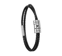 PiercingJak Personalised Mens Leather Bracelet with Custom Beads Customized Braid Leather Bracelet Engraved with 2 Names for Men Engraved Jewelry for Men Dad Husband Father's Day Silver 7.6"