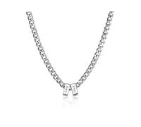 PiercingJak Personalised Name Necklace for Men Custom Silver Stainless Steel Chain Cuban Link Necklace Engraved 1 Name Pendant Men Jewelry Birthday Jewelry for Him Dad Husband Grandpa