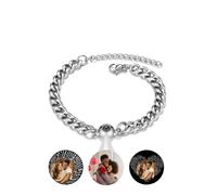 PiercingJak Personalised Photo Bracelet for Men Custom Bracelet with Picture Inside Stainless Steel Cuban Link Bracelet with Picture Inside Projection Bracelet for Couple Anniversary Birthday