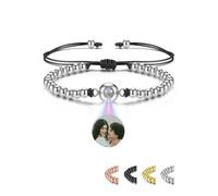 PiercingJak Personalised Photo Bracelets Custom Photo Projection Bracelet Adjustable Projection Bracelet with Picture Inside Stainless Steel Ball Bead Identification Bracelets for Women Men